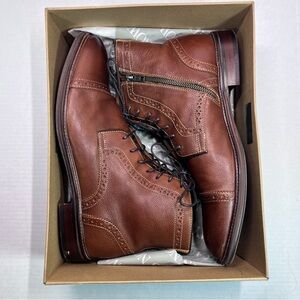 Johnston & Murphy Warner Boots Men's 11 M Dark Tan Leather Cap Toe Zip with Box